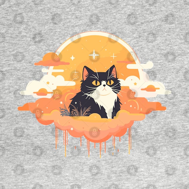 Black and white cat on a cloud by etherElric